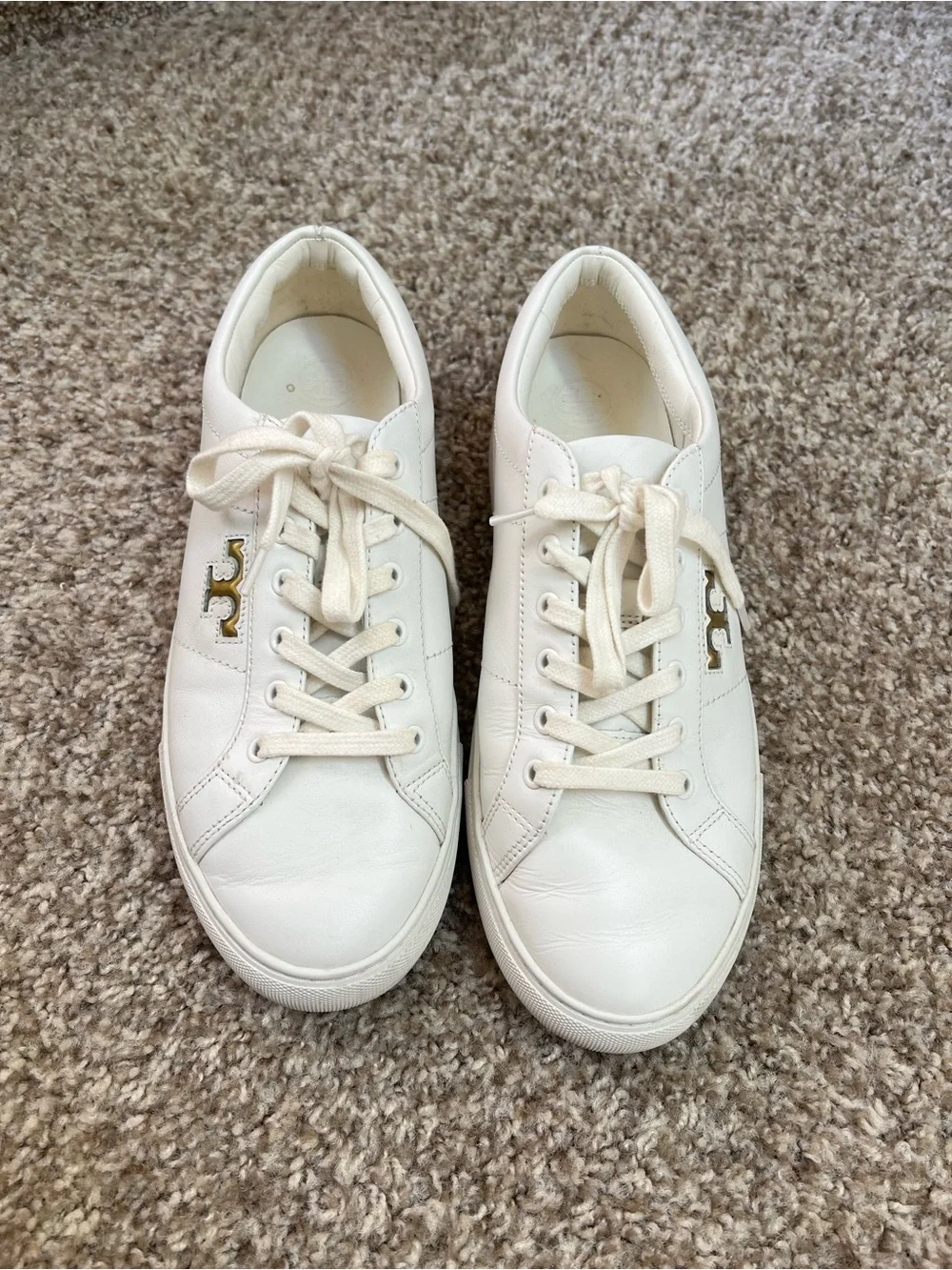 Tory Burch Cream Leather Logo-Detail Sneakers
